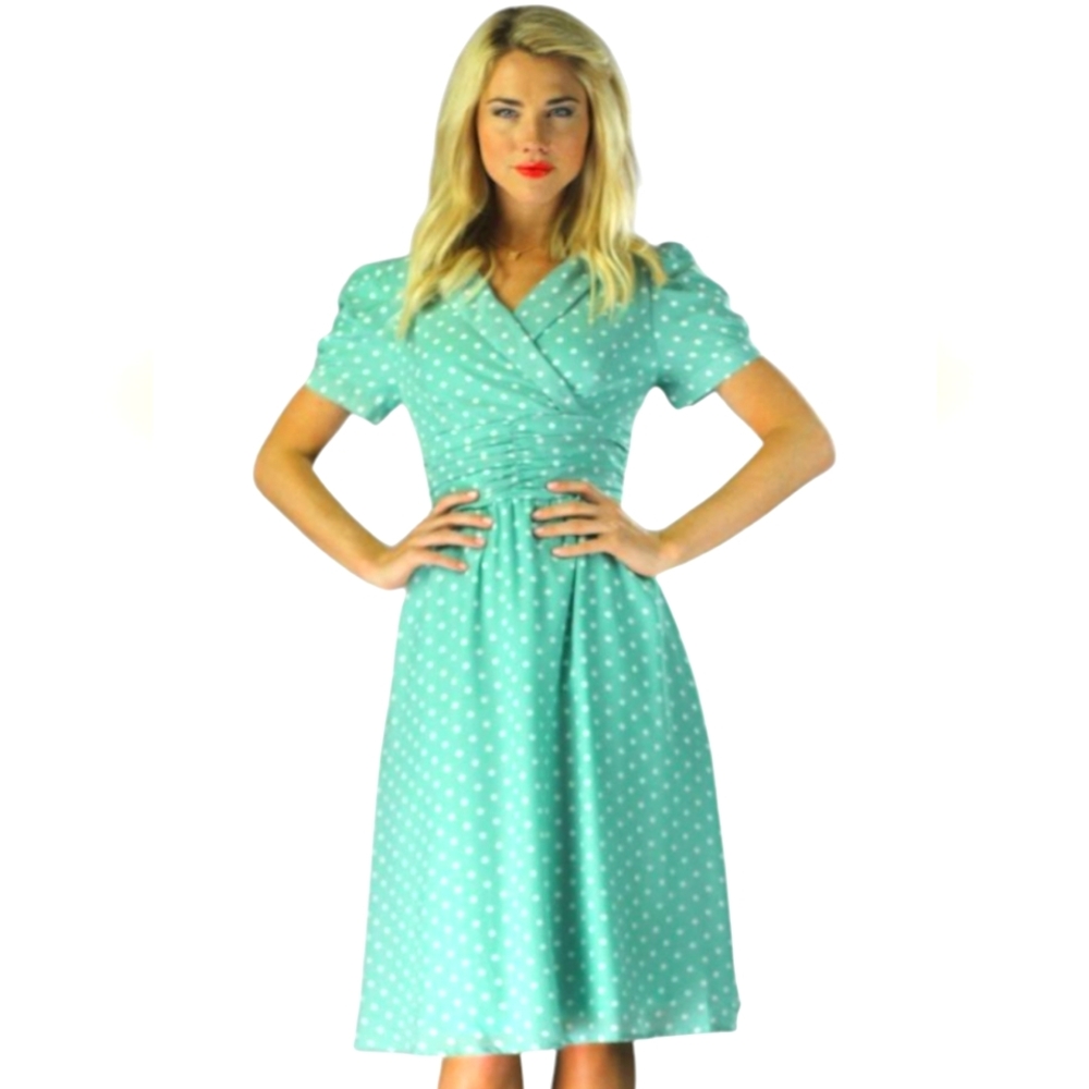Mikarose Green White Polka Dot Dress